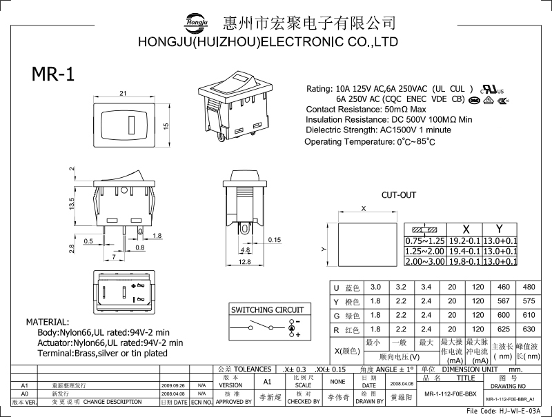 船型開(kāi)關MR-1圖紙(zhǐ)